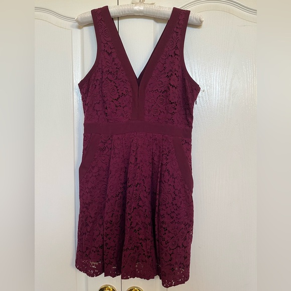 Free People Lace Overlay Dress Burgundy Color - Picture 3 of 8